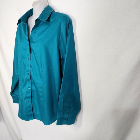 Chico's Womens Top Size 2 Large 12 Green Wrinkle Resistant Button Up Long Sleeve - Picture 5 of 9